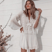 Holiday sunscreen shirt loose white chiffon sexy bikini swimsuit blouse coat beach dress women can go into the water