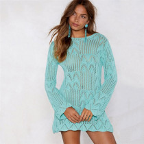 Seaside Holiday Sunscreen Bikini Swimsuit Sexy Knitted Hollow Cover Shirt Beach Long Coat Lady