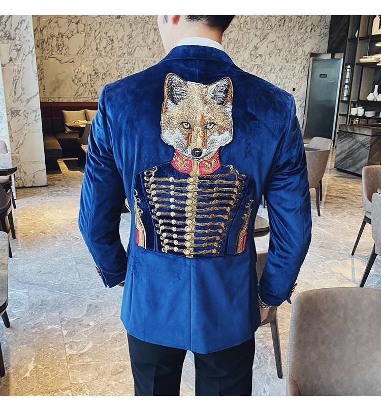 2020春季新款金丝绒刺绣西服男士英伦外套绅士狐狸西装a321-8808