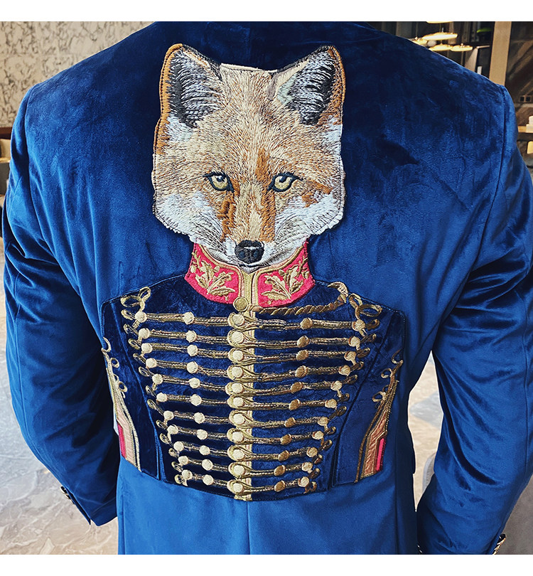 2020春季新款金丝绒刺绣西服男士英伦外套绅士狐狸西装a321-8808