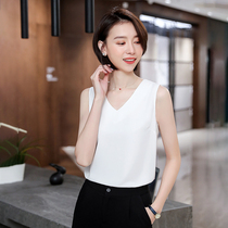 White Chiffon T-Shirt Sling Women's Spring Autumn Bottoming Shirt Suit Underwear Top Outerwear V-Neck Slim Sleeveless Vest