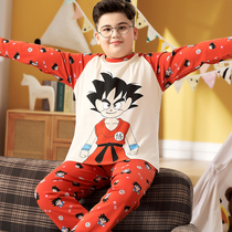 Children's pajamas boy spring and autumn pure cotton long-sleeved thin boy 13 years old among the new fat children in summer 2021