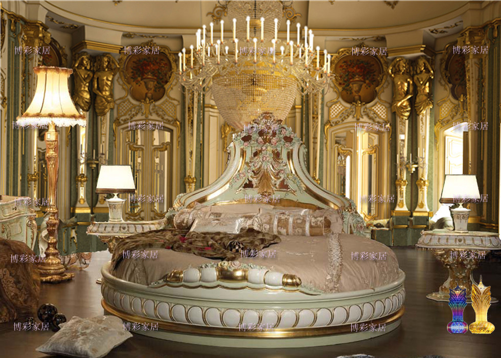 定制 实木园床欧美家具罗浮宫2米布艺圆床 心形大圆床双人床婚床加大