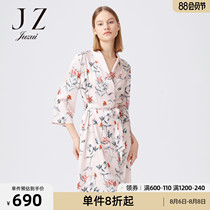 JUZUI Jiuzi official flagship store summer elegant lace-up romantic printed womens nightgown