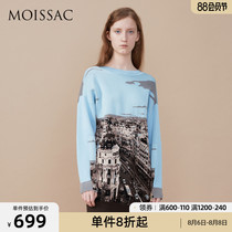 MOISSAC MOISSAC 2021 spring new mid-length city landscape printing pullover womens knitted dress
