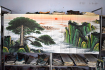 Miki Academy's eight-foot mountain sailor pine trees and pine sunson artificial painting Huangshan welcome pine living room office