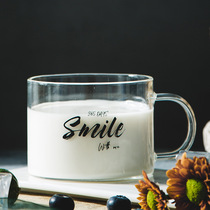 Net red LOGO letter glass cup large belt mug office tea cup sweet cup oatmeal breakfast cup