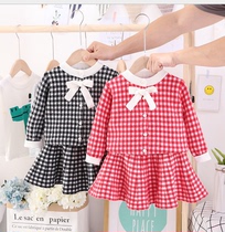 Little girl sweater skirt set 2020 Spring and Autumn college style baby dress thousand bird grid foreign style Net red set