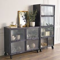GZ008 modern simple Nordic black iron glass display case bookcase bookshelf dining side storage display cabinet