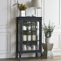 GZ016 rural idyllic black wooden glass dining room living room porch display locker sideboard
