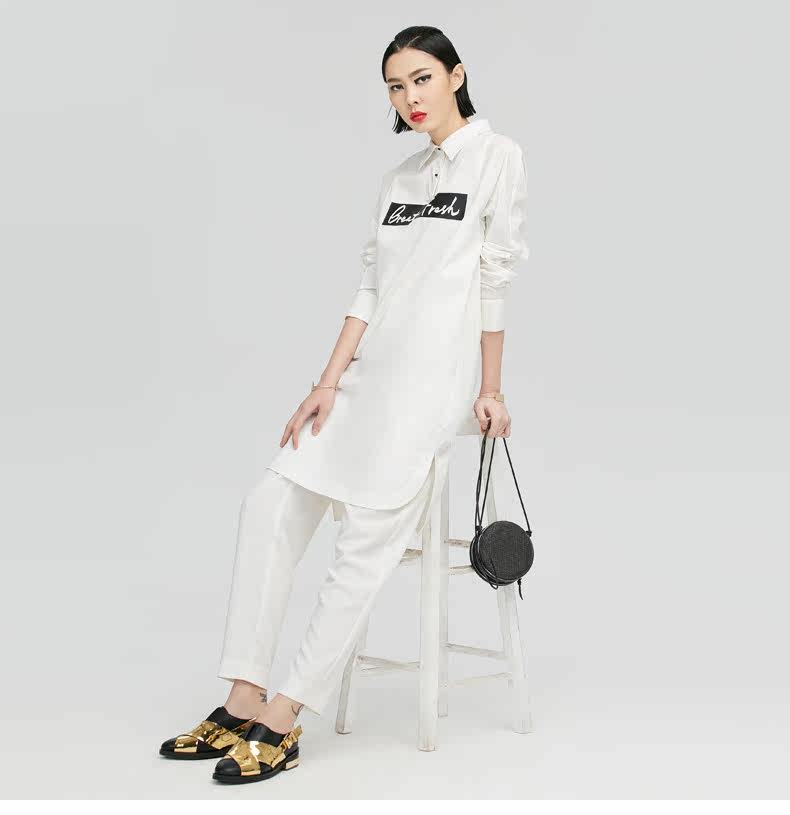 初语女装中长款修身显瘦印花衬衫连衣裙女9610221015