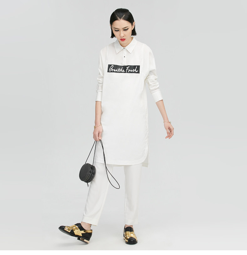 初语女装中长款修身显瘦印花衬衫连衣裙女9610221015