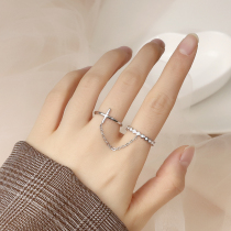 Cross chain opening ring female fashion personality light luxury niche design exquisite sterling silver High sense ins tide