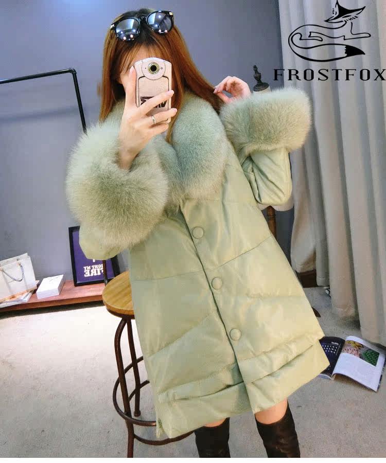 Кожаная куртка 欧洲站2017海宁真皮羽绒服女中长款绵羊皮真皮皮衣冬季狐狸毛皮草 Frostfox dp2211