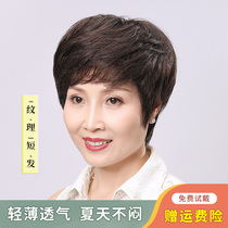 Wig womens short hair full real hair silk fashion middle-aged and elderly full head mother lady wig set natural and realistic