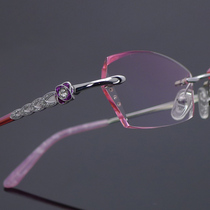 Myopia glasses women can be equipped with degrees of pure titanium rimless Diamond trimming ultra-light anti-blue finished optical glasses thin