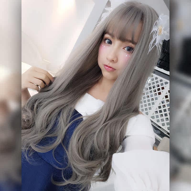 魅丝黛儿蓬松微波浪假发女长卷发大波浪圆脸自然逼真奶奶灰假发套