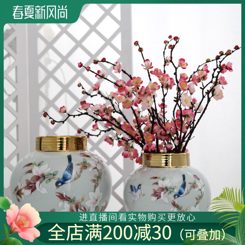 Jingdezhen ceramic light decoration key-2 luxury furnishing articles vase sitting room porch simulation flower arranging flowers, home decoration, flower art