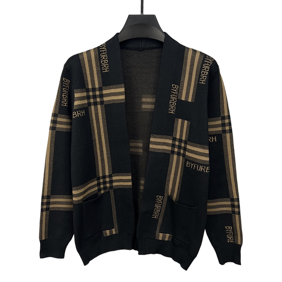 Men's cardigan sweater knitted jacket plaid jacquard trend spring and autumn new men's casual sweater jacket thin style Men's cardigan sweater knitted jacket plaid jacquard trend spring and autumn new men's casual sweater jacket thin style