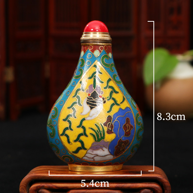 旧家珍蔵品・銅製・景泰藍・仙鶴紋鼻煙壷』極細工・置物・古賞物・中国