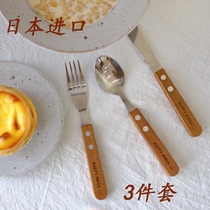 Japanese wooden handle spoon stainless steel knife fork imported steak knife and fork dessert spoon Western tableware set
