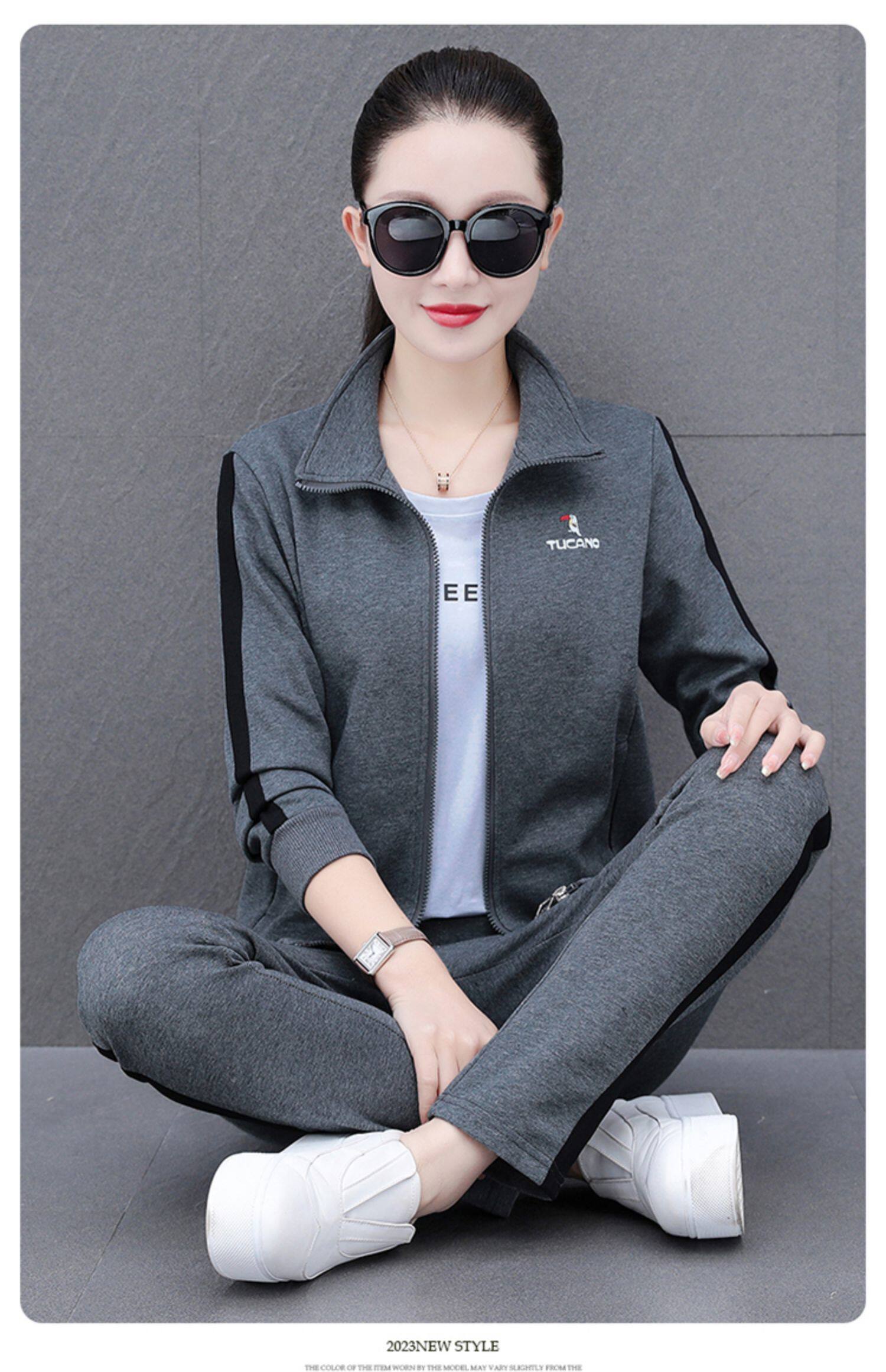 啄木鸟名牌运动服套装女2025新款春秋洋气妈妈休闲开衫卫衣三件套
