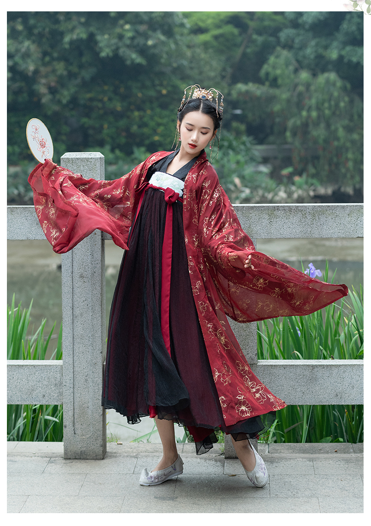 9016 9017烫金雪纺开衫对襟齐胸襦裙6米大摆刺绣花汉服改良日常装