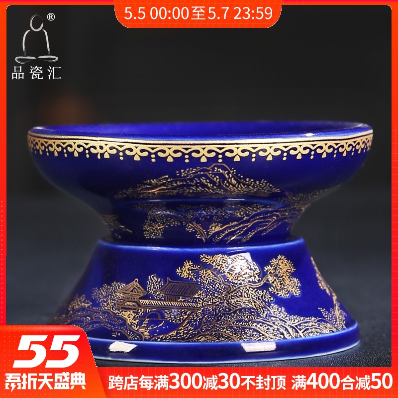 Porcelain sink ceramic tea filter ji filters the see colour blue glaze 24 k gold flower paper kung fu tea tea every gm