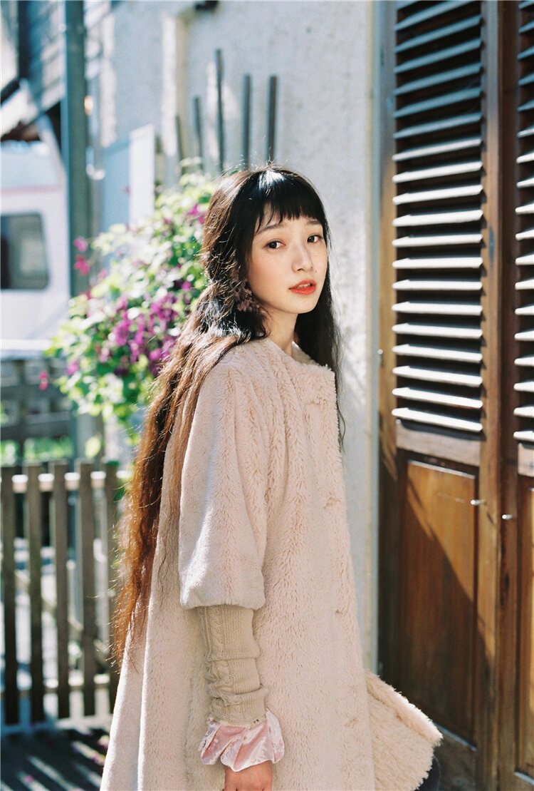 chestnut/栗森女风原创甜美仿皮草保暖毛毛大衣长款气质外套冬