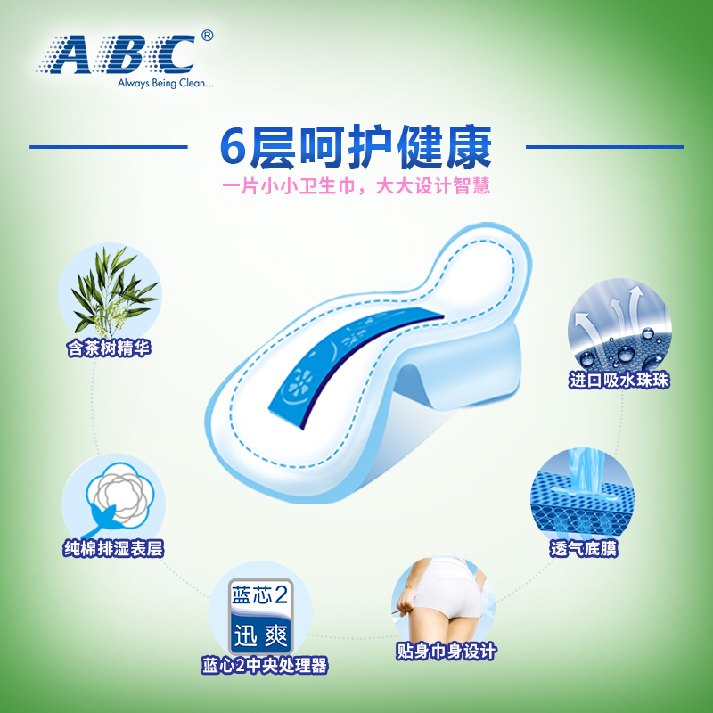 abc官方旗舰店澳洲茶树精华纤薄超长夜用卫生巾280mm/8片*5包T7产品展示图5