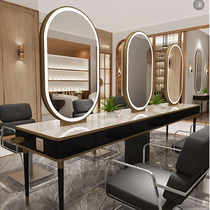Barber shop mirror table Net red barber mirror hair salon special solid wood hair mirror simple cabinet hair salon mirror table with lamp