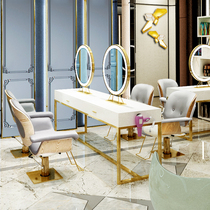 Net celebrity hair mirror barbershop mirror Hair salon special marble countertop double-sided photo studio makeup mirror with light