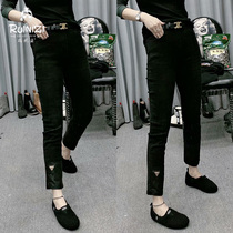 2020 winter new Hong Kong style Korean version of casual thin super stretch fight washed leather plus velvet smoke pipe jeans