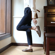 Early autumn low-key decent flat elastic Tibetan straight nine-point trousers split casual pants high waist