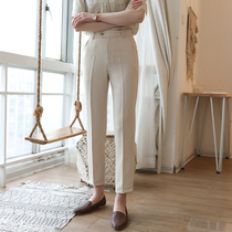 2021 spring fairy match ~ warm white casual pants womens suit ankle-length pants straight loose chiffon thin