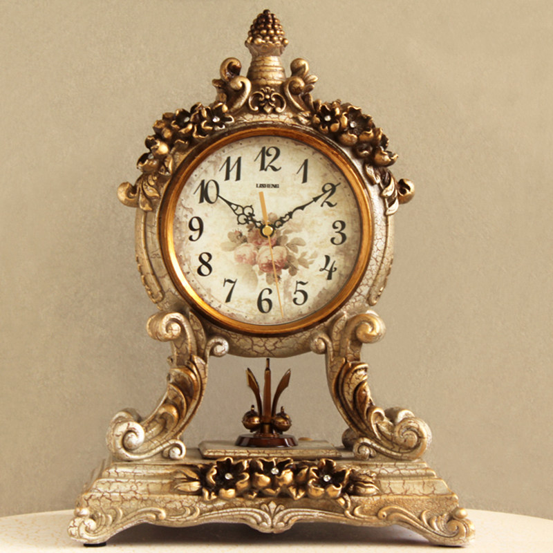 客厅复古台式时钟创意座钟欧式仿古摆钟家用大厅静音台钟装饰摆件_9折