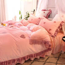 Princess Wind Milk Suede 4 Four Pieces Winter Plus Suede Thickened Plush Face Double Face Suede Coral Suede Bed Skirt