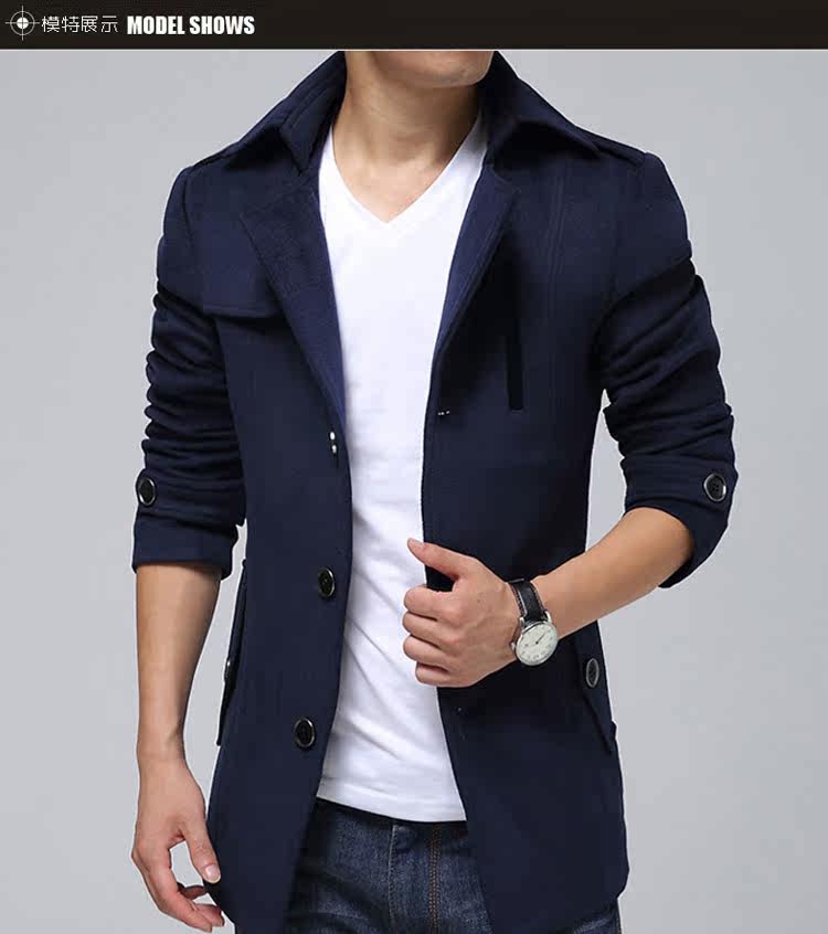 2015秋冬男士休闲外套韩版修身短款风衣男青年流行男装呢子大衣