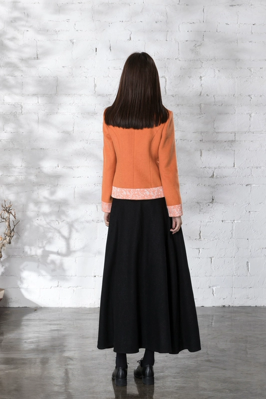 Petit Fei 2019 mùa thu và mùa đông áo khoác nữ kiểu Trung Quốc mới cổ điển Áo khoác len cashmere Trung Quốc ngắn Y272 - Áo khoác ngắn