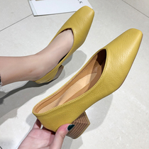 High-heeled single shoes womens 2021 spring and autumn all-match Doudou shoes womens new autumn shoes Autumn womens shoes medium heel thick heel tide shoes