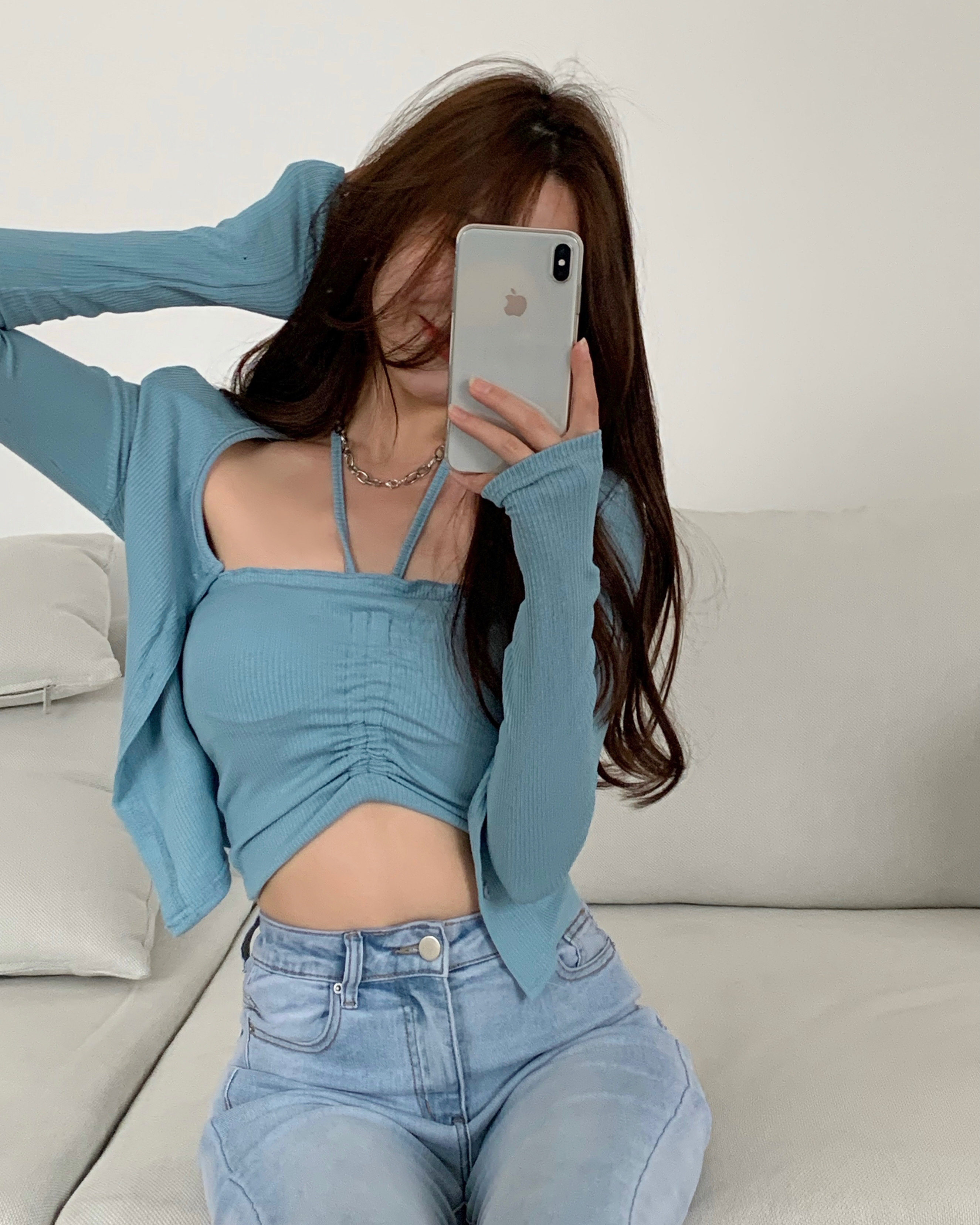 挂脖抽绳裹胸 薄款开衫外套