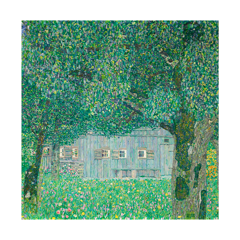 克里姆特湖畔油画正方形厚布画芯田园风格无框装饰画