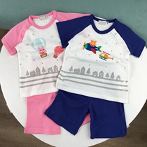 90-130 male and female baby pure cotton mesh short sleeve pyjamas pants for children Summer thin Huffge Home Residence Suit Suit