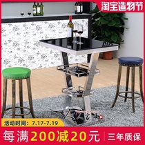KTV bar table Stainless steel tempered glass square nightclub table Bar table and chair combination long bar bar table
