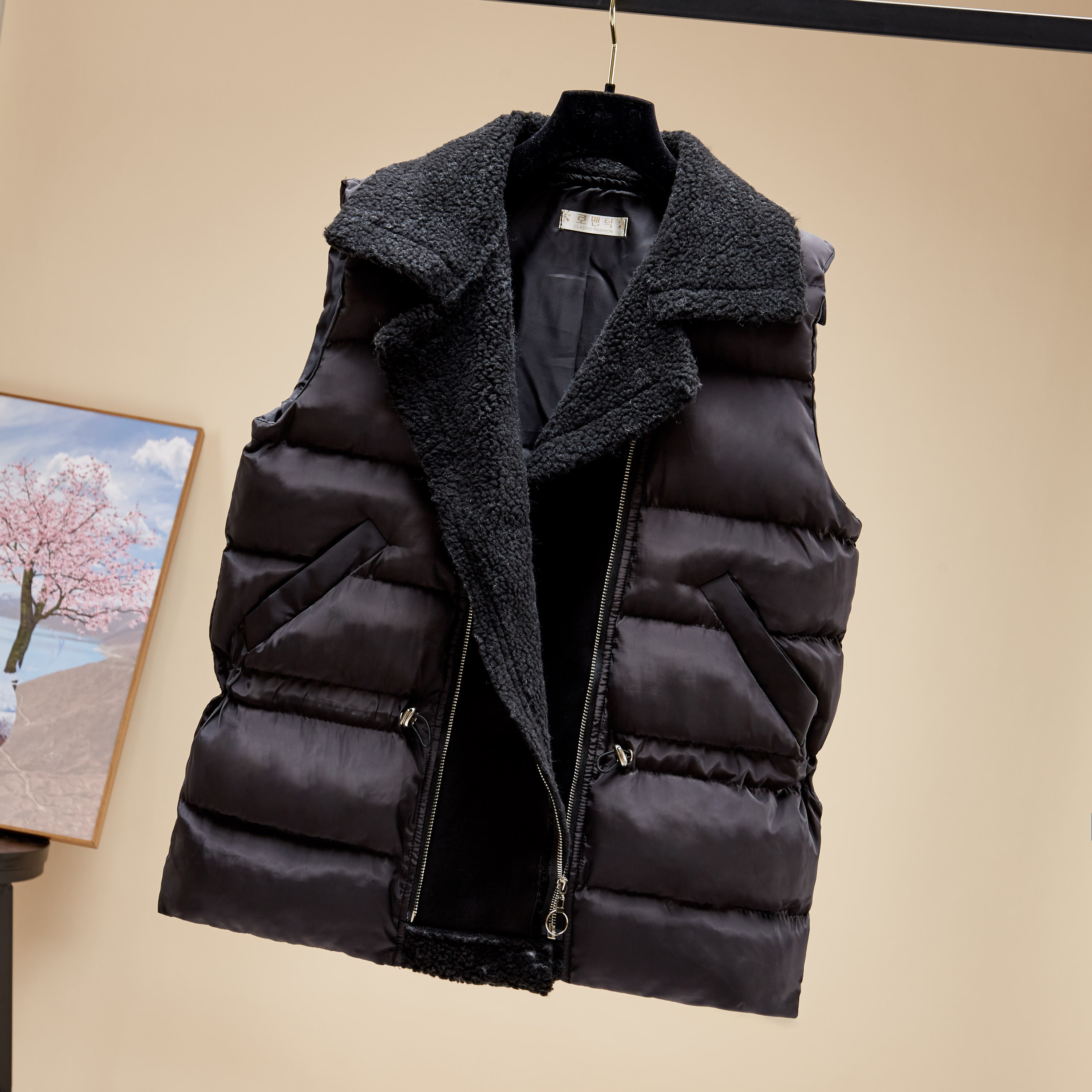 羊羔毛马甲女2020秋冬新款韩版宽松收腰棉马甲皮毛一体背心外套