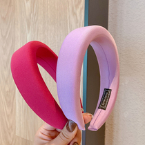 Spring candy color thick sponge hair hoop female summer solid color wide side Korean high skull simple face small head hoop