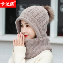 Hats and scarves one female autumn and winter plus velvet thickened warm Korean knitted wool bib cold-proof cycling Joker