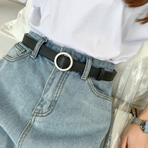 ins belt female round buckle Korean version of tide simple Joker student fashion black jeans with decorative ladies belt