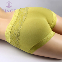 4 high waist middle waist bamboo charcoal fiber panties Womens lace incognito four-angle large size breathable hip-raising belly boxer pants