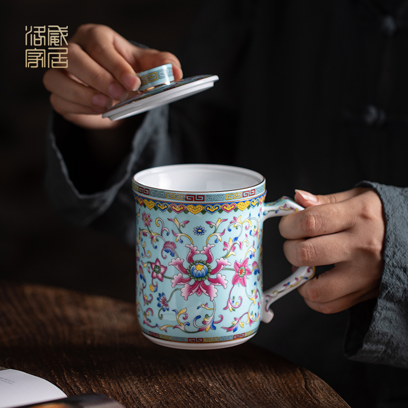 Jingdezhen ceramic cups colored enamel tea cups of tea tea set office separation filter of a single office cup